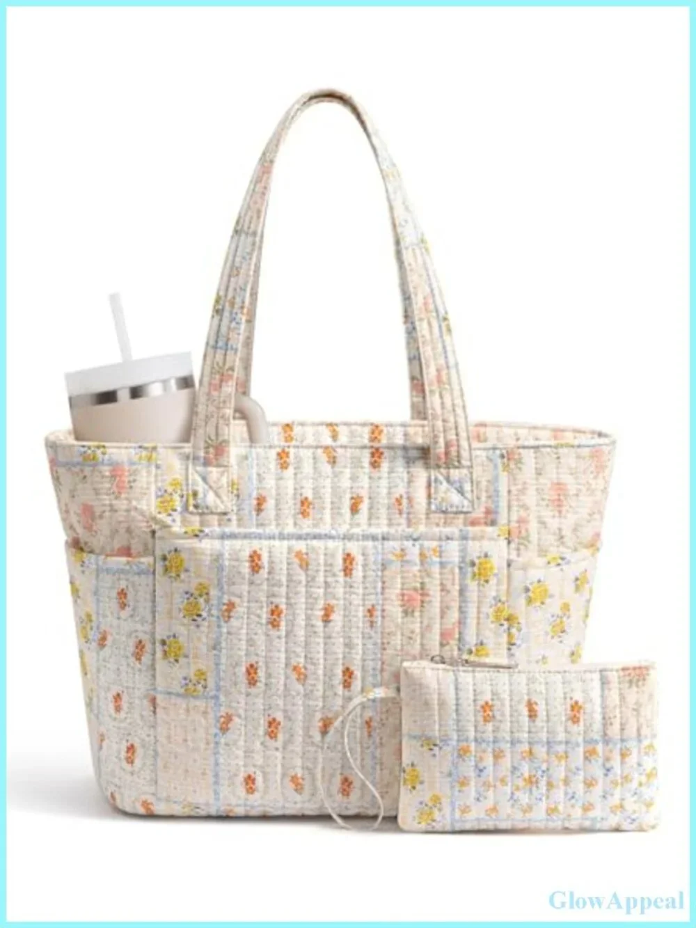 Quilted Cotton Tote Bag with Laptop Sleeve for Women Work Teacher Nurse